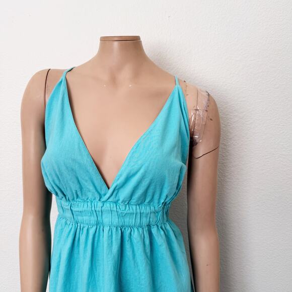 [Aerie] Blue Linen Blend Side Tie  Elastic Waist V-Neck Low Back Mini Dress XXL - Picture 7 of 12